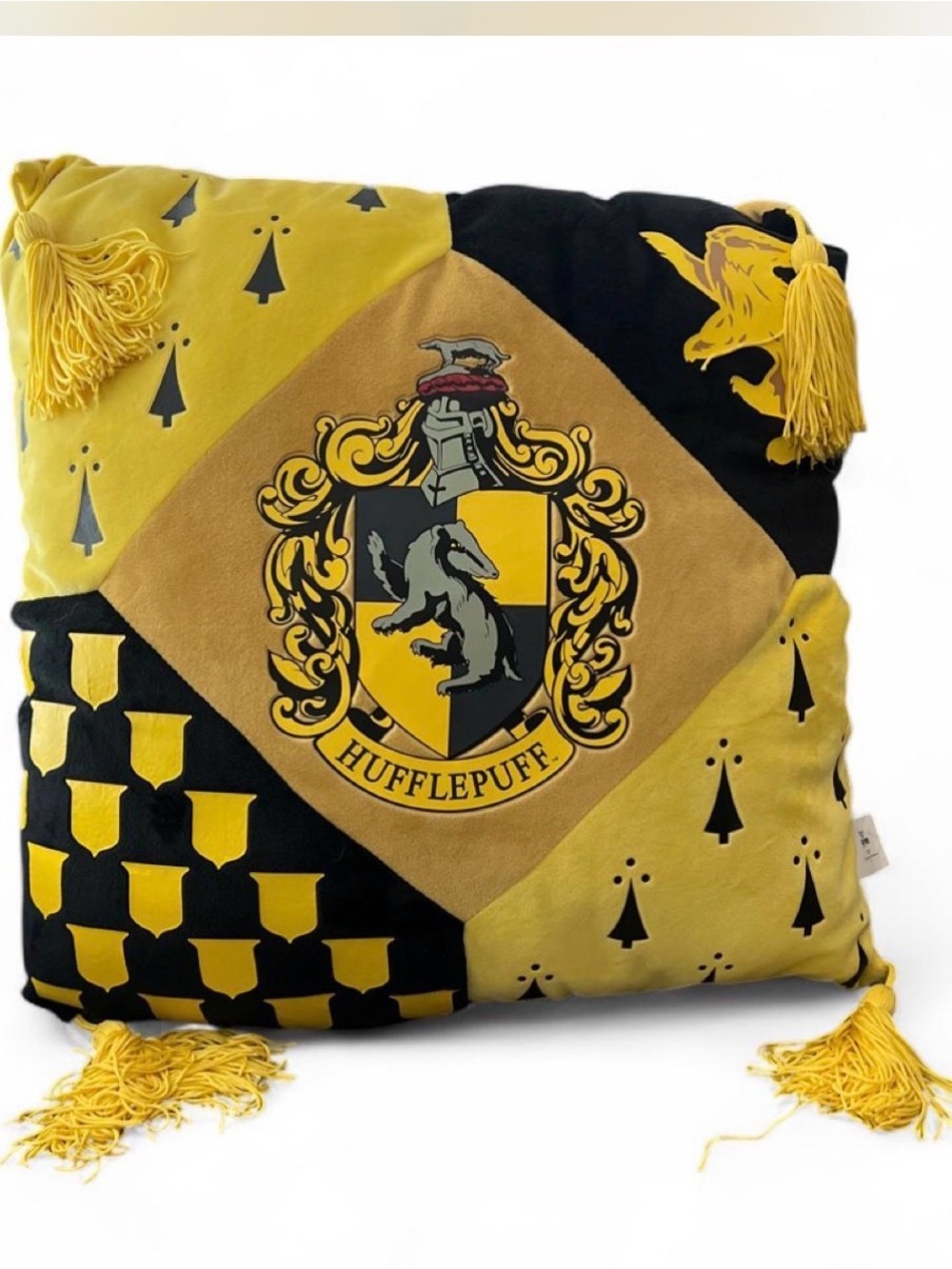 Hufflepuff Crest Decorative Throw Pillow in Yellow and Black
